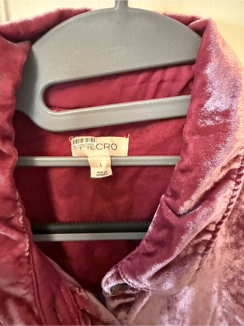 Pilcro Velvet Button-Front Shacket in Mauve - Picture 3 of 3